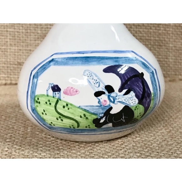 Art On Pottery Bud Vase Woman Parasol Field Eclectic Whimsical Cottage Core - Picture 2 of 9
